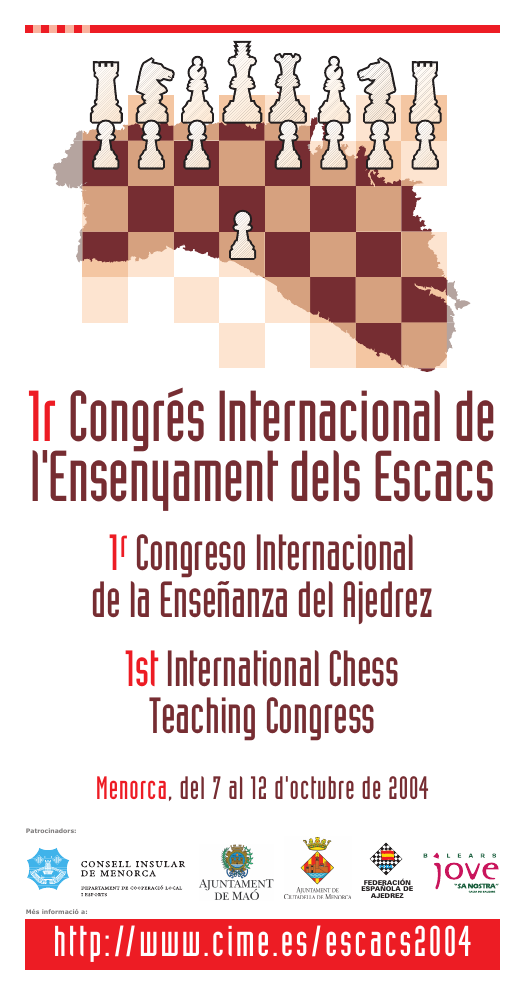 Portada original del tríptico del I Congreso Internacional de Enseñanza del Ajedrez, Menorca, octubre de 2004